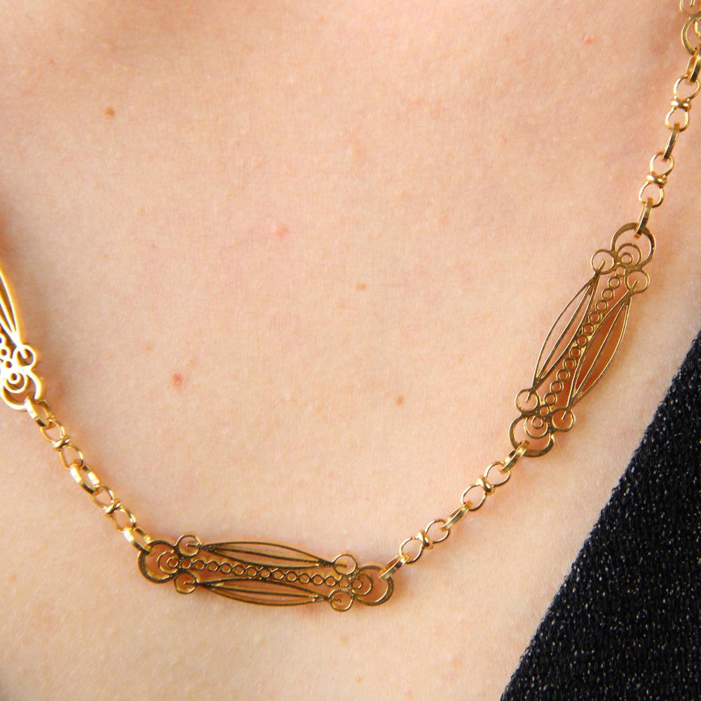 French Art Nouveau 18 Karat Yellow Gold Art Nouveau Long Necklace - Picture 14 of 16